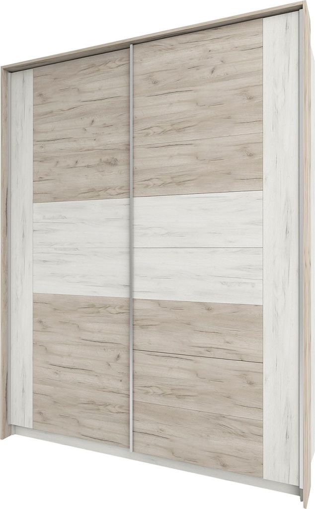 nabbi Kleiderschrank mit Schiebetüren Malerei W-1800 - Handwerk aus grauer Eiche / Weiß Eiche Handwerk