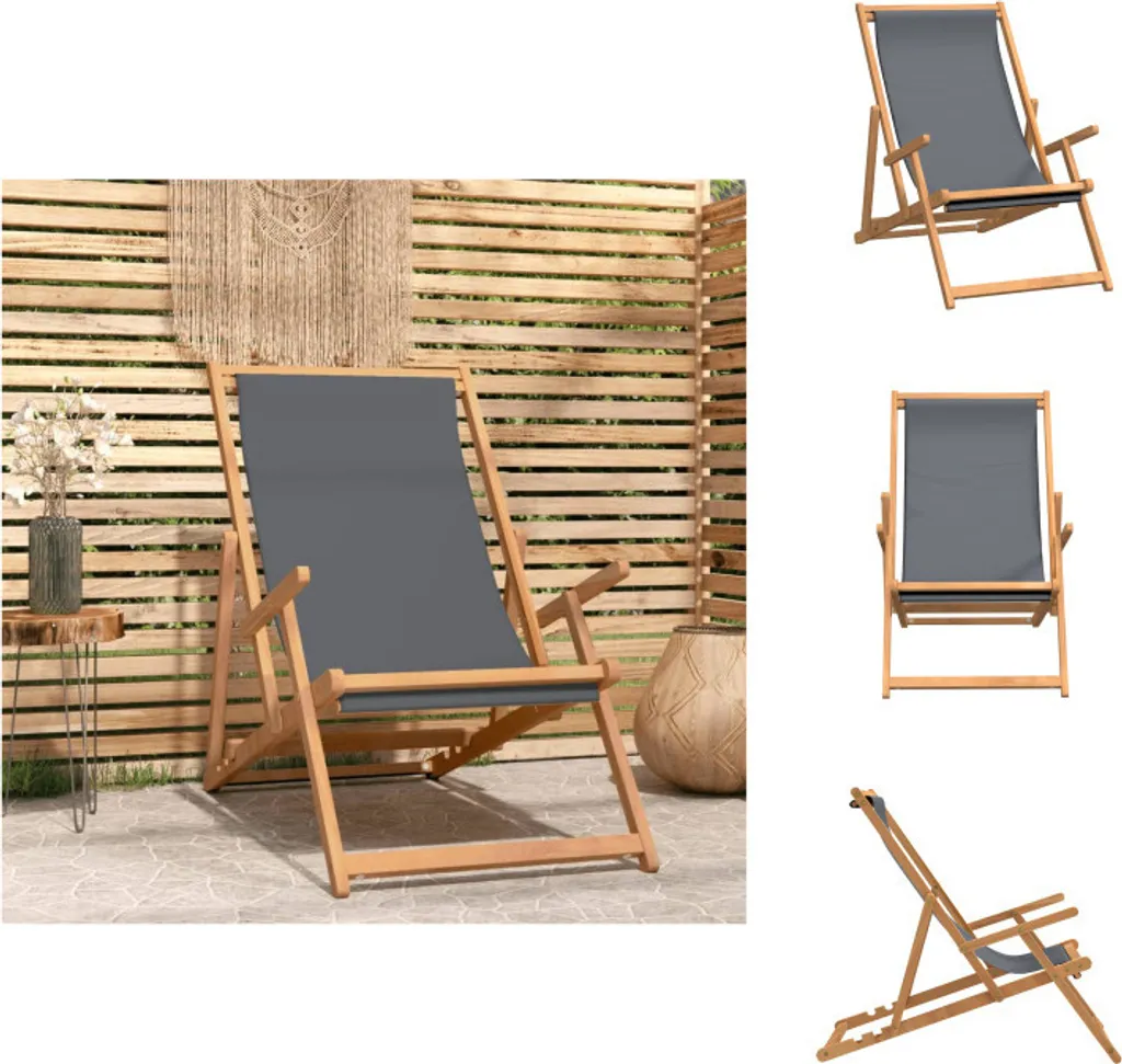 vidaXL Sedia da spiaggia pieghevole in legno massiccio Teak Grigio - Sedie da giardino