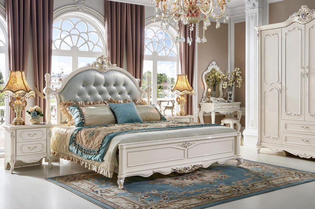 Bett 2x Nachttisch 3 tlg. Schlafzimmer Set Echtholz Modern Luxus Barock Rokoko