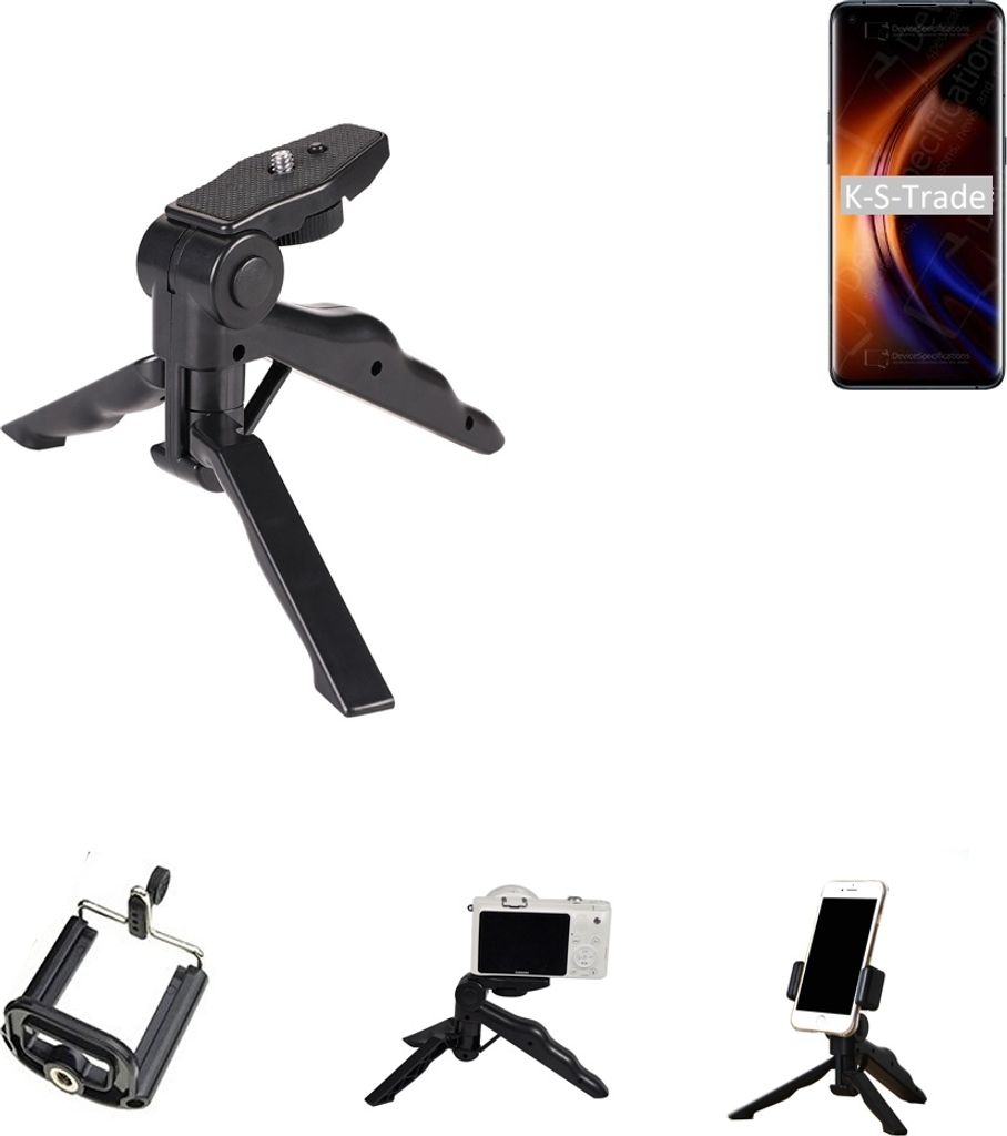 K-S-Trade Stativ Tisch-Ständer Dreibein Handy-Stativ Ständer kompatibel mit Oppo Find X3 Pro Mini-Stativ Smartphone Tripod Handy-Stativ aus Plastik