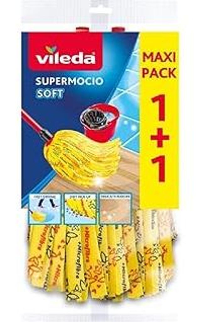 Vileda SuperMocio Soft Wischmopp Ersatzkopf, Moppkopf aus 30% Mikrofasern, effizient gegen fetthaltigen Schmutz und Flecken, 2er Vorteilspack