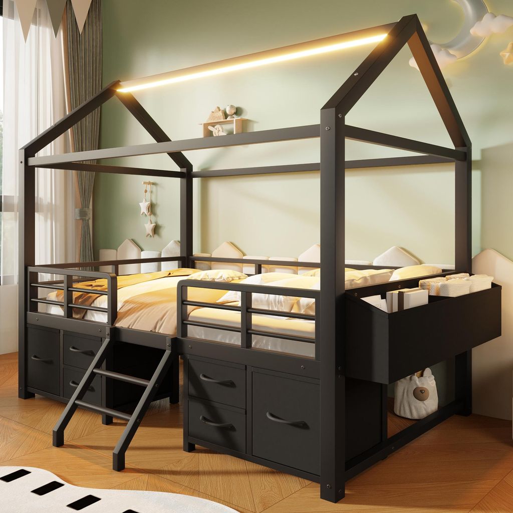 Lit superposé 90 x 200 cm avec toit en forme de maison et Image du produit 