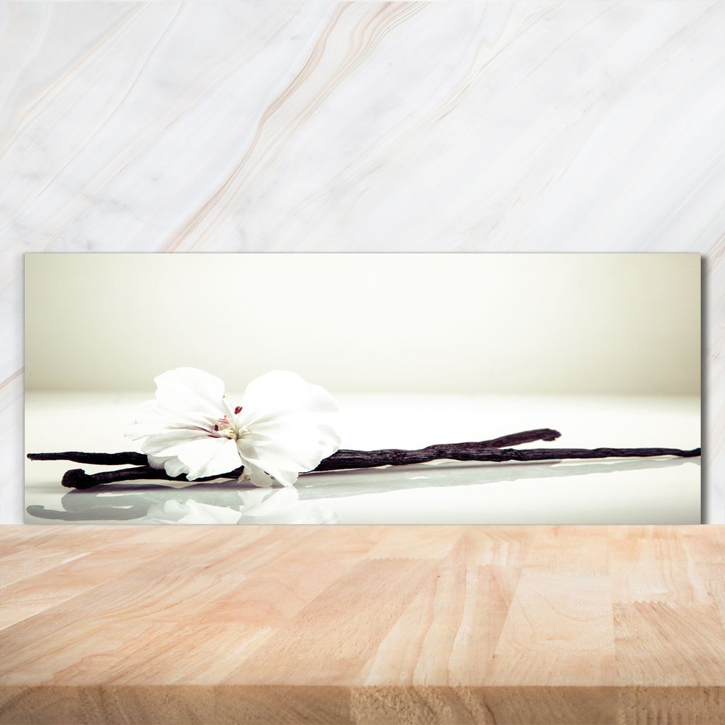 Tulup Küchenrückwand Spritzschutz aus Glas -125x50 -Spritzschutz auf gehärtetes Glas Deko Blumen & Pflanzen Vanillestange