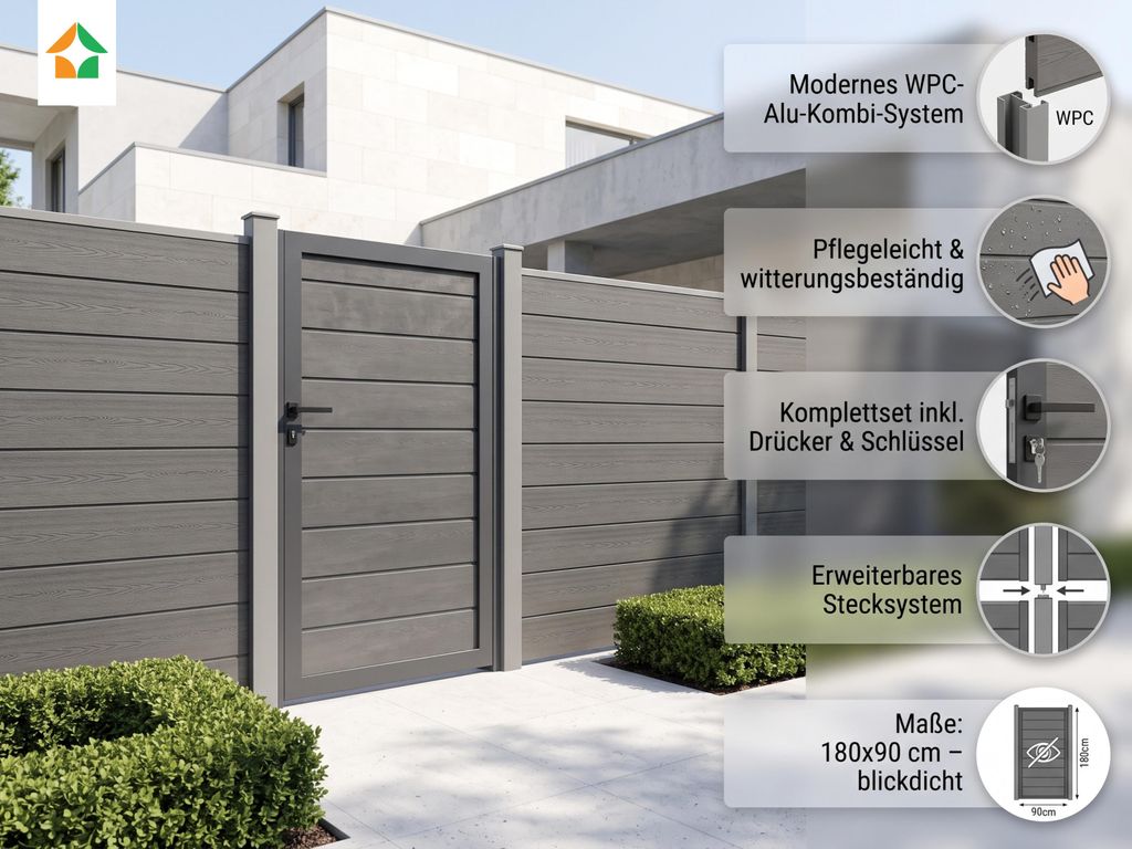 WPC Sichtschutzzaun CARACAS Türelement - inkl. Schlüssel, Produktbild 