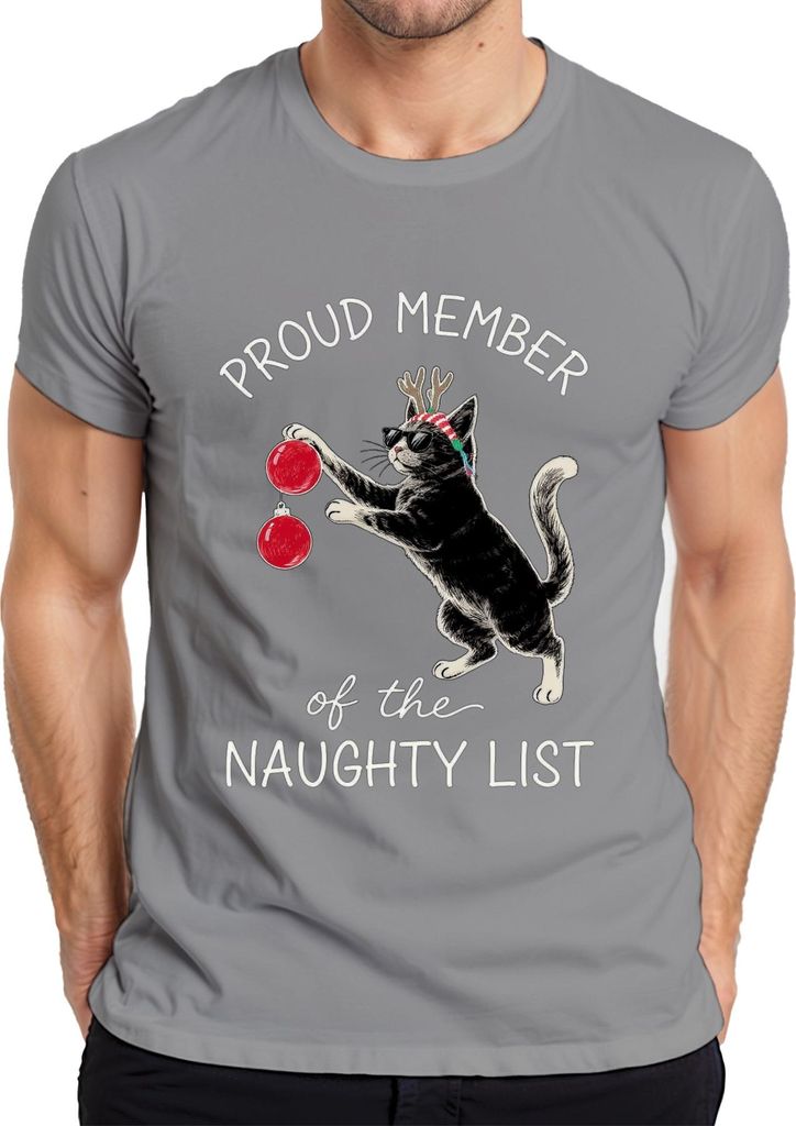 Proud Member of the Naughty List weihnachtskatze katzenliebhaber Herren T-Shirt, Grau, M