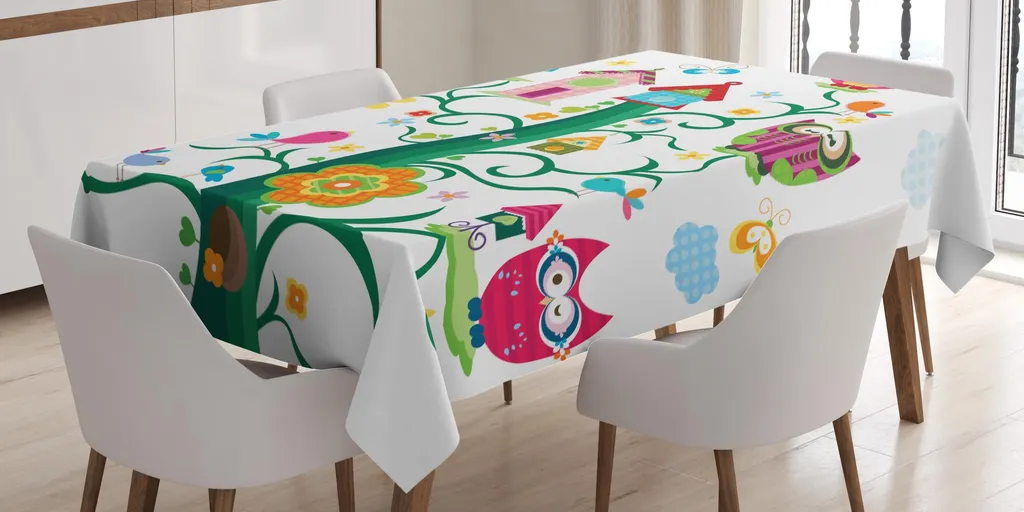Tovaglia Gufi Colorati ABAKUHAUS 140x200 - Design Moderno e Vivace