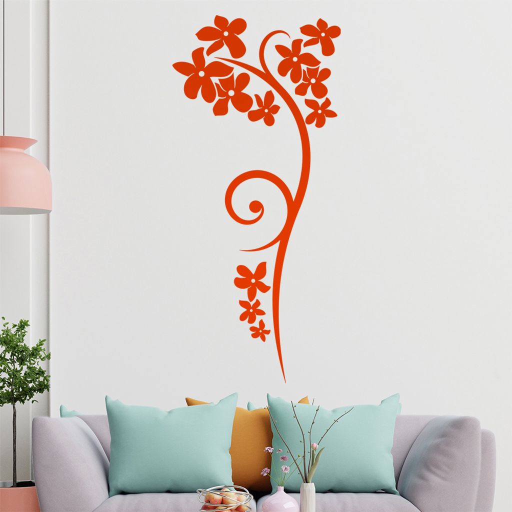 Blumen - Linien Wandtattoo in 6 Größen - Wandaufkleber Wall Sticker - Dekoration, Küche, Wohnzimmer, Schlafzimmer, Badezimmer