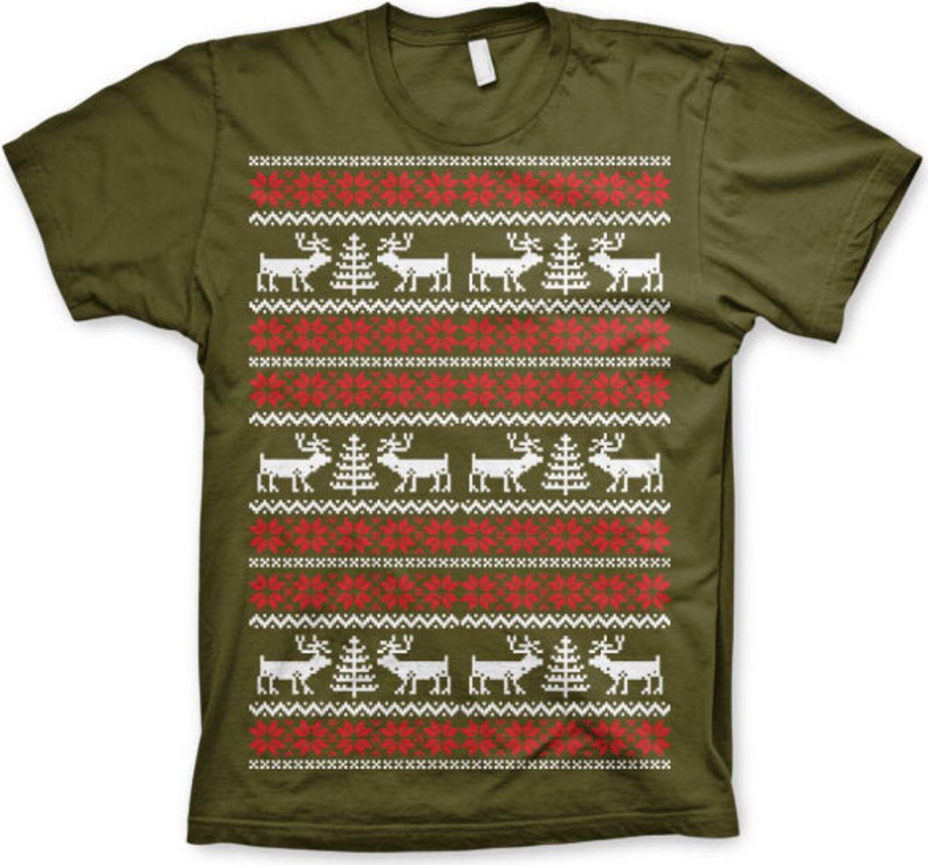 Christmas Knit Pattern White/Red T-Shirt - Large - Olive