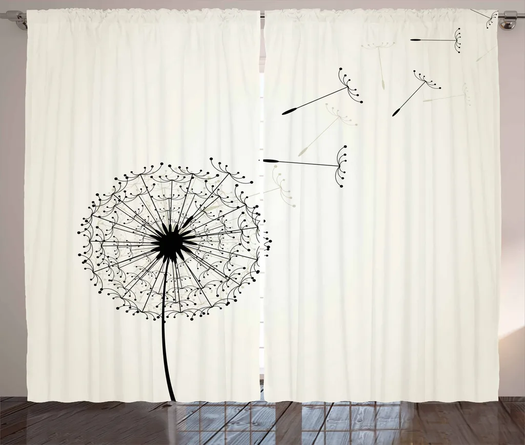 Tenda Fiori Volanti ABAKUHAUS 280x175 | Stile Shabby Nero e Beige