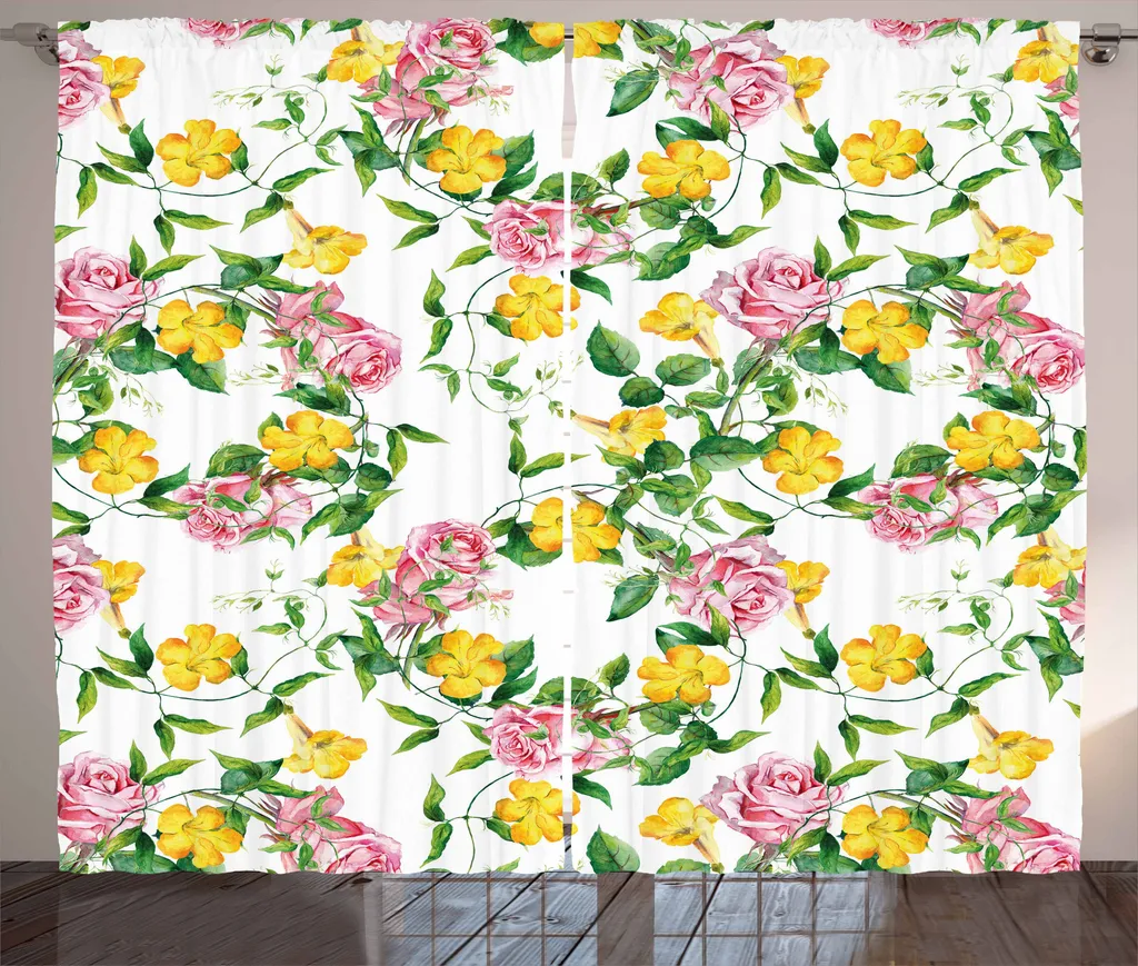Grand rideau pour chambre romantique 280x225 cm motif fleurs de jardin