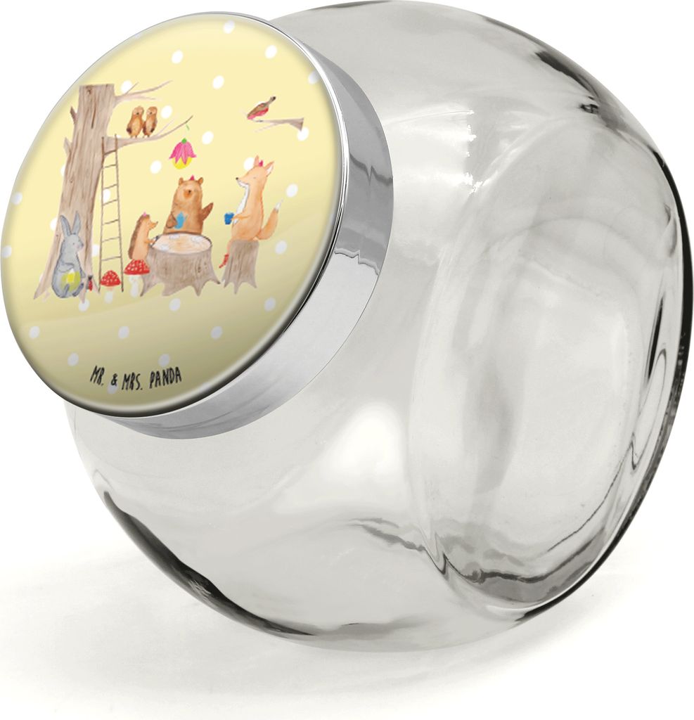 Mr. & Mrs. Panda Bonboniere Waldtiere Picknick XL 2000ml - Gelb Pastell - Geschenk, Igel, gewürzglas, Dekoglas, Tiermotive, Bonbonglas, Hase, Eich...