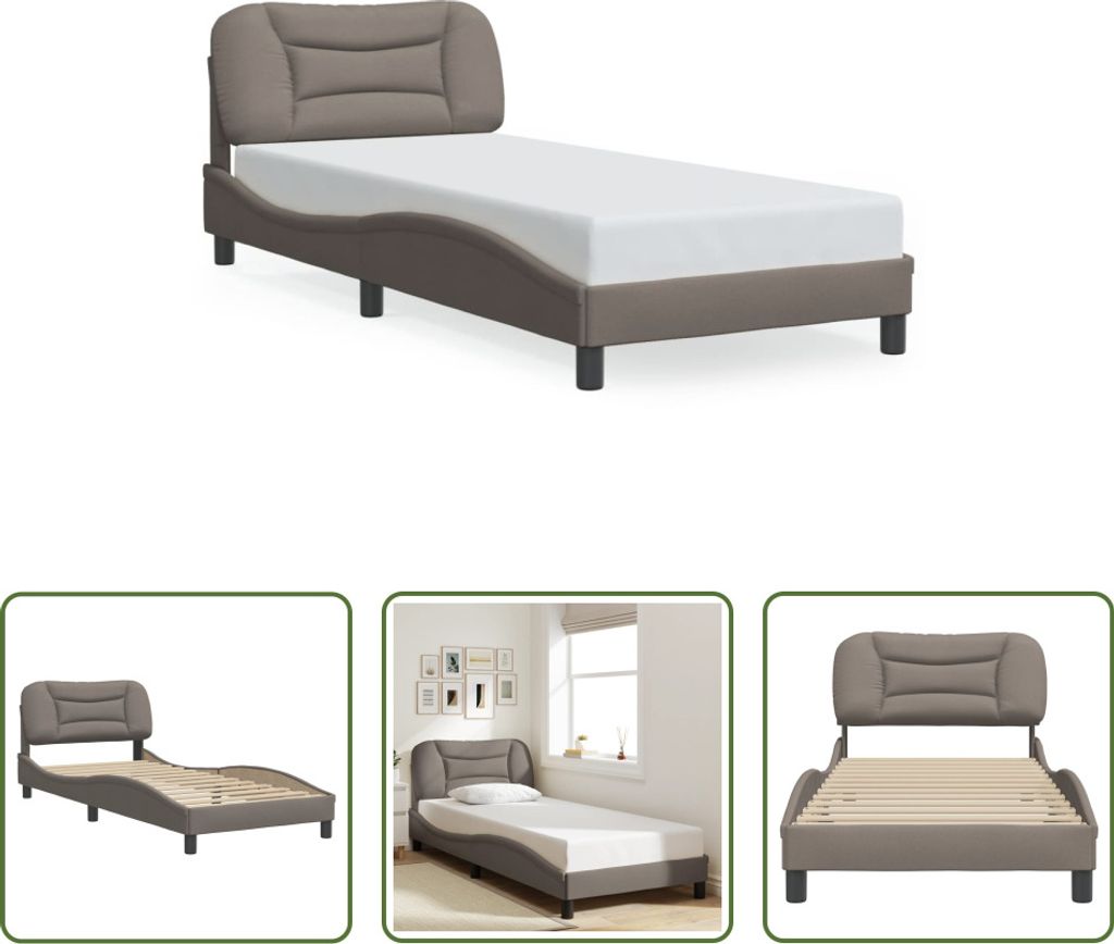 The Living Store Bettgestell mit Kopfteil Taupe 90x190 cm Stoff