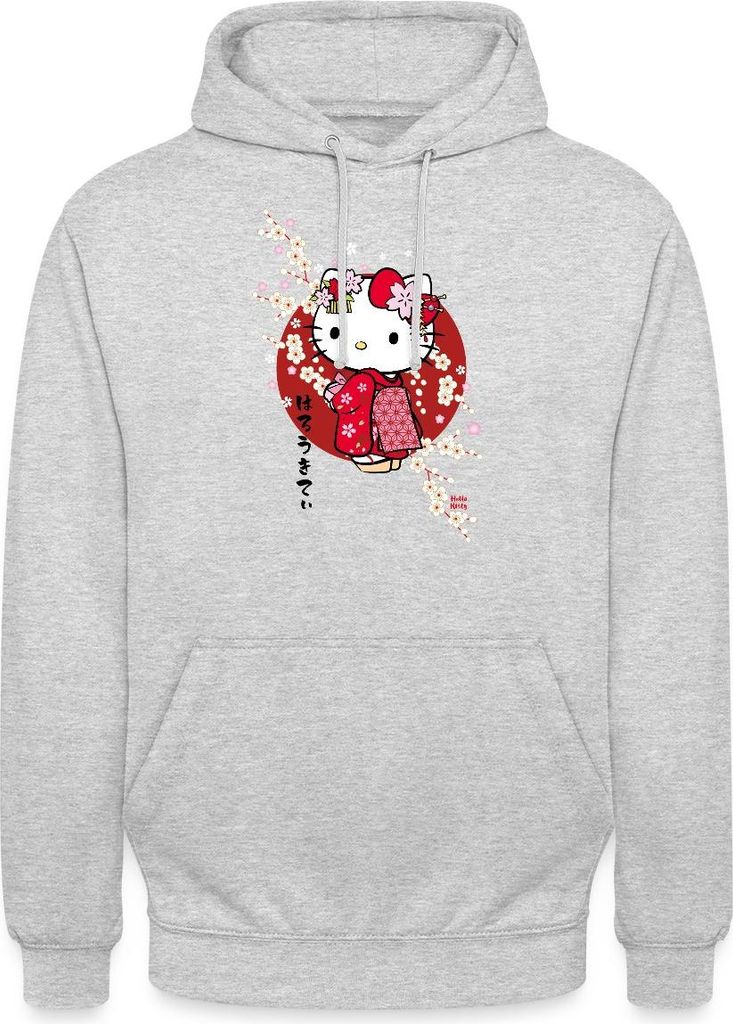 Spreadshirt Hello Kitty Japan Kimono Kirschblüten Uni Hoodie, XL, Hellgrau meliert