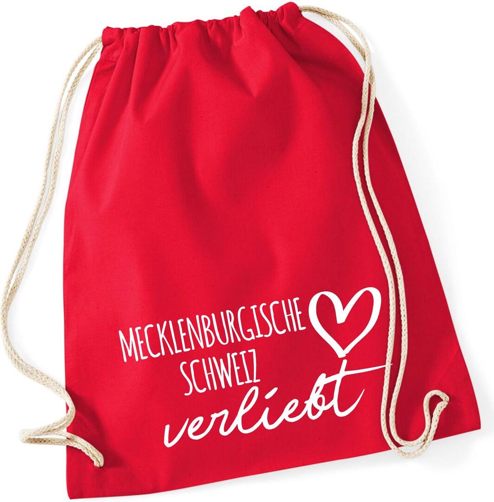 Huuraa Turnbeutel Mecklenburgische Schweiz verliebt 12 Liter Classic Red Baumwolle Rucksack Geschenkidee