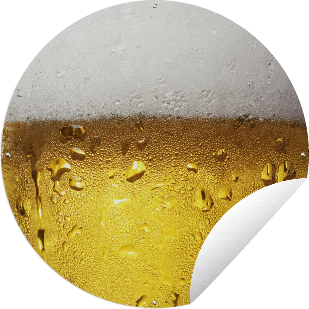 MuchoWow Gartenposter Outdoor-Poster Rund Überfülltes Bierglas mit Kondenswasser Ø 120 cm Gartendeko Rundes Poster draußen
