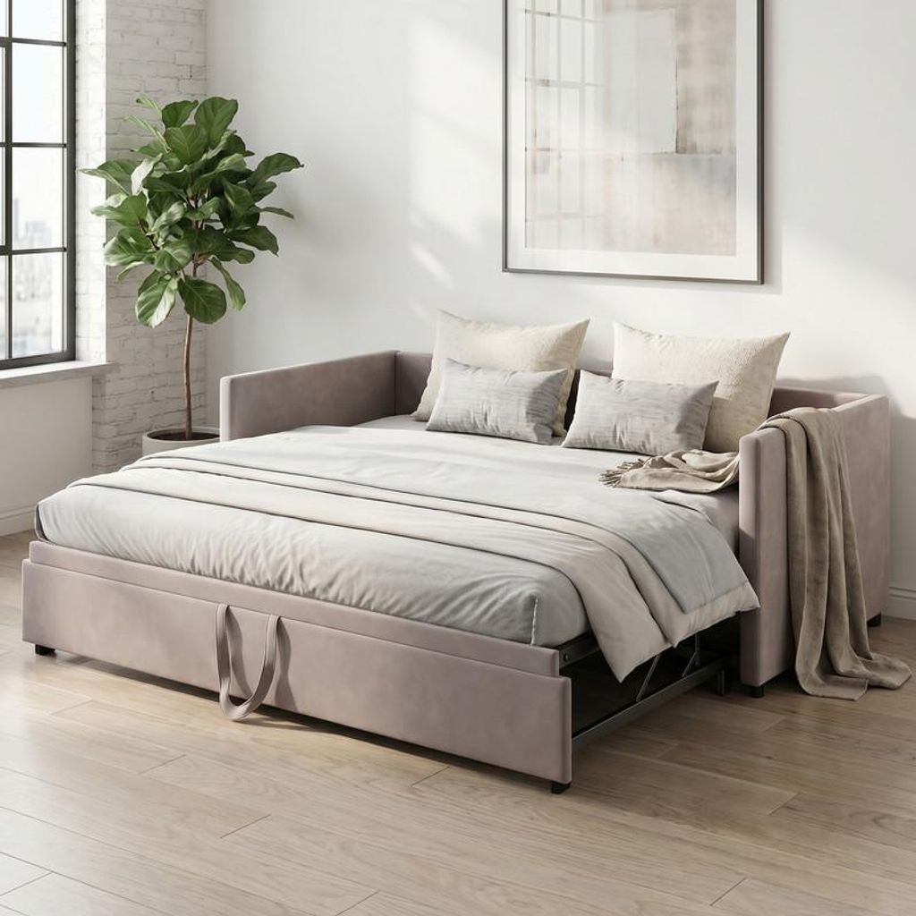 Divano letto ProximaX 90/180 x 200 cm in velluto grigio, Immagine del prodotto 
