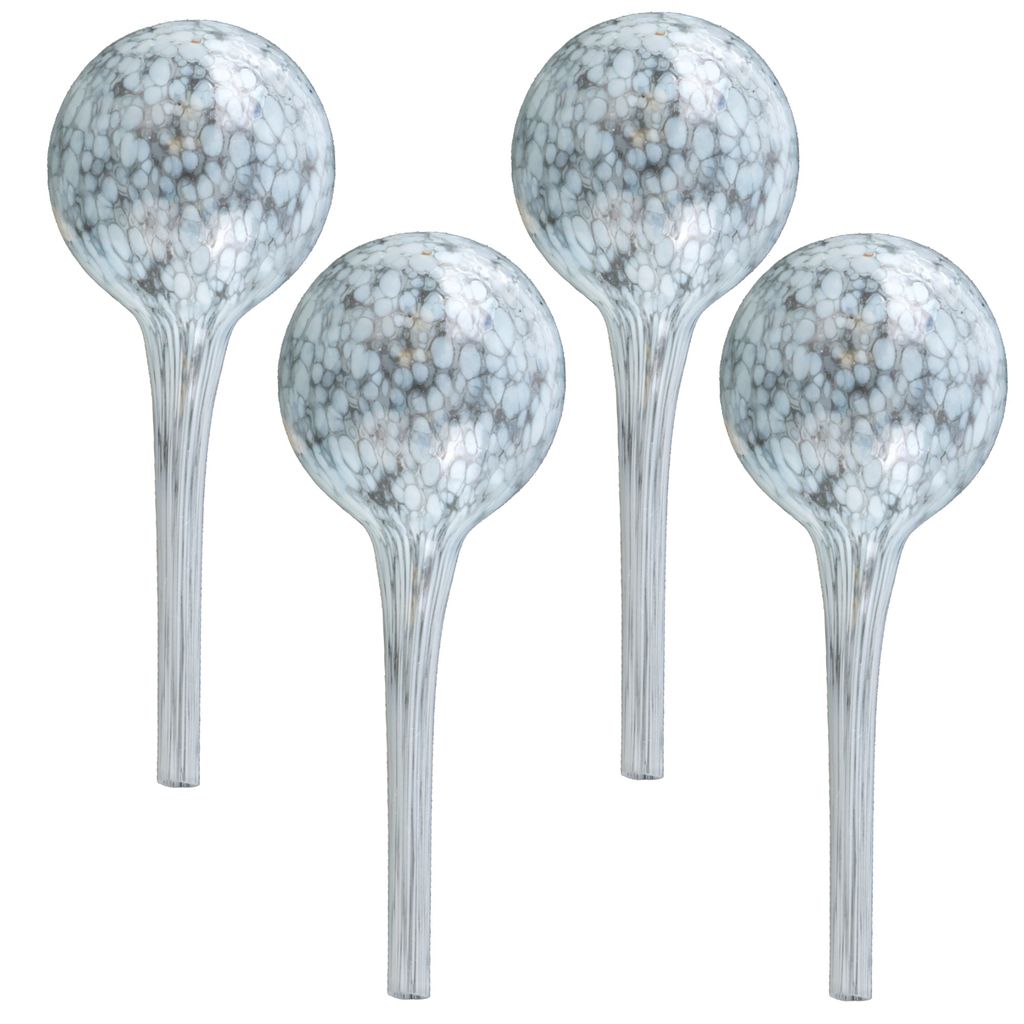 Wasserspender 4 Stück Set aus Glas für Topfpflanzen, Kugel, rund Ø 9 cm Farbe Weiß 310 ml modern, häusliche Bedingungen, für töpfe, für blu...