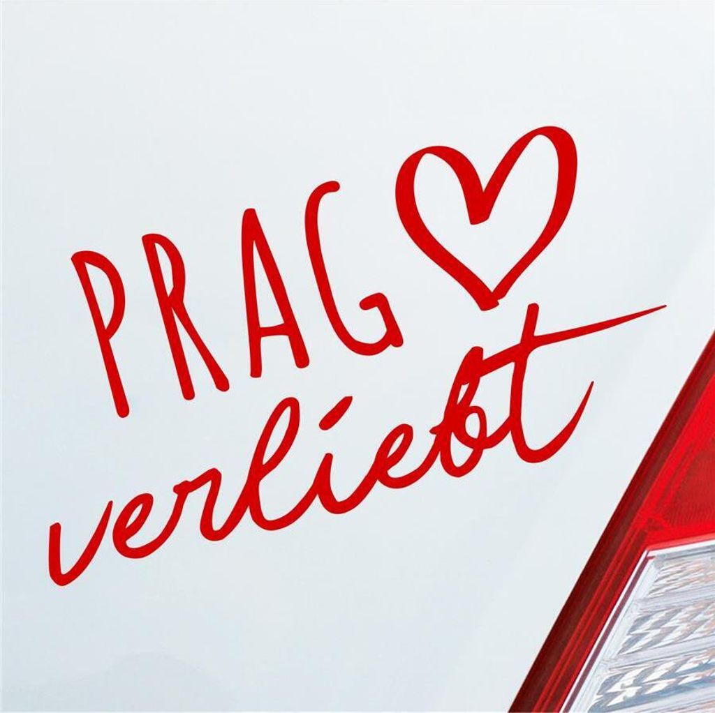 Auto Aufkleber Prag verliebt Herz Stadt Heimat Liebe Car 19x10 cm Rot Sticker Heckscheibenaufkleber