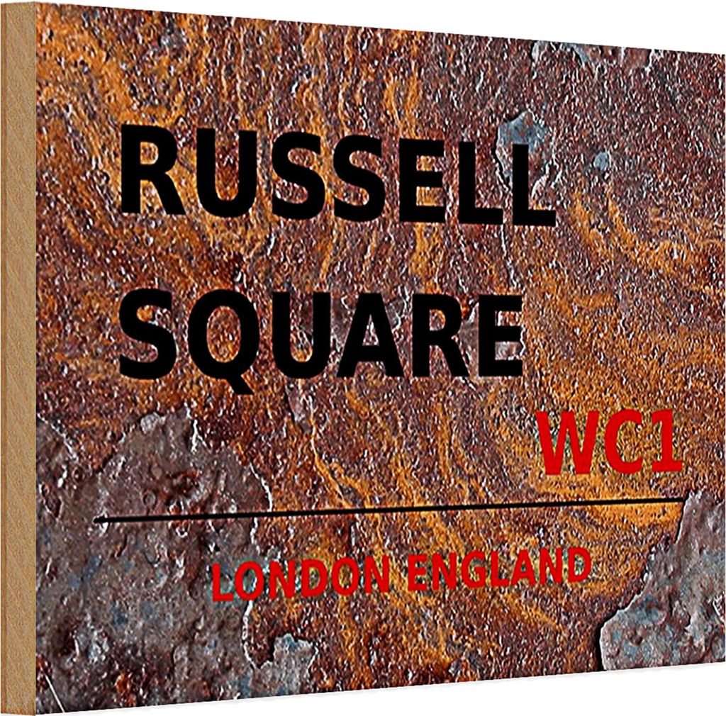 Holzschild London 30x20cm England Russell Square WC1 Rost