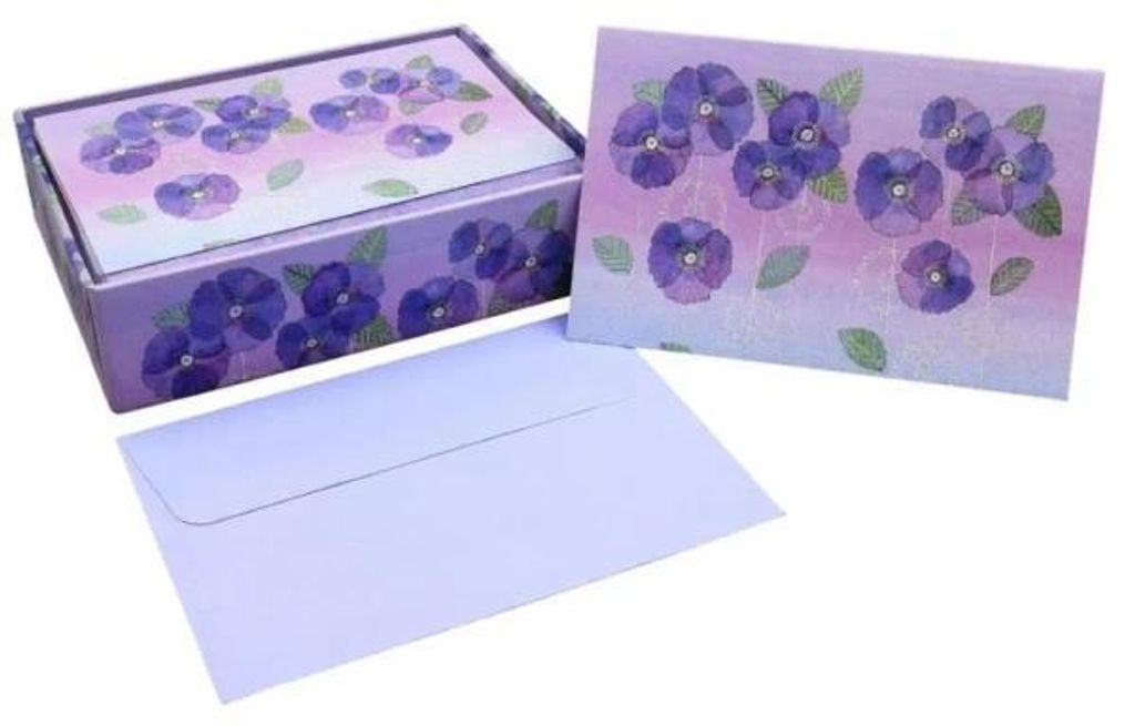 Watercolor Violets Note Cards (14 Cards, 15 Self-Sealing Env