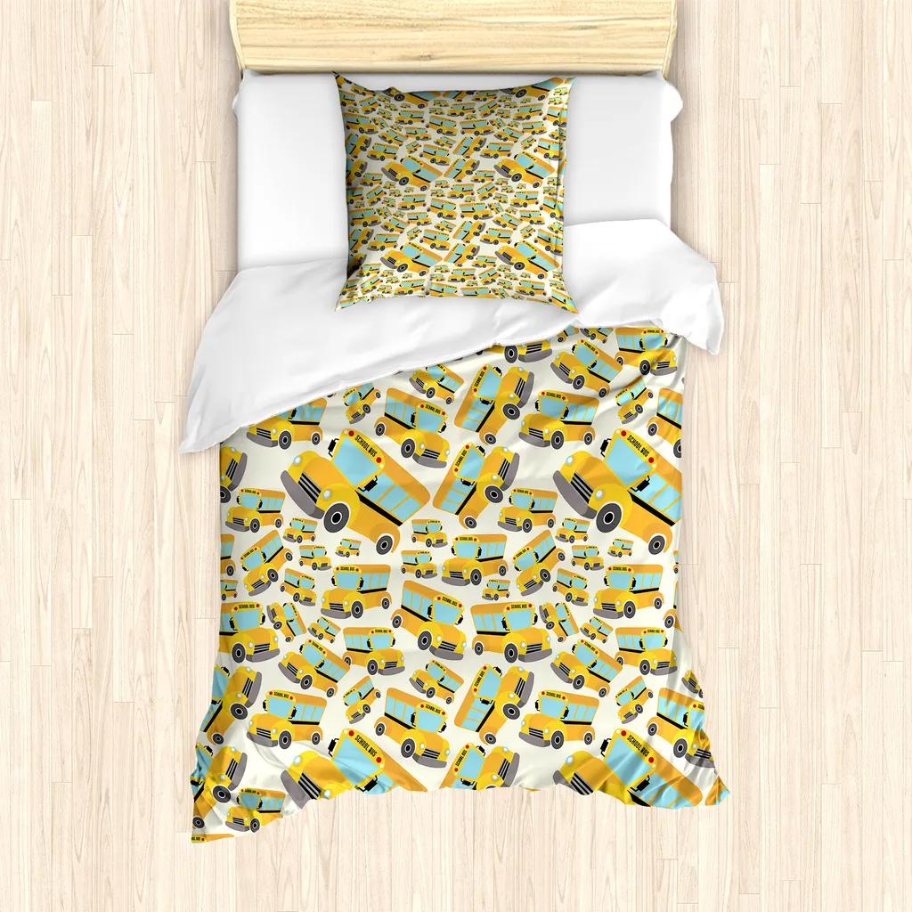 ABAKUHAUS Set copripiumino per letto singolo, illustrazioni di veicoli, antiacaro, adatto a chi soffre di allergie, con federa, 135 cm x 200 cm - 80 x 80 cm, multicolore