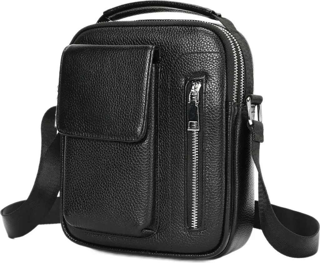 Sac Bandoulière Homme Cuir Véritable Noir INF - Besace de Ville