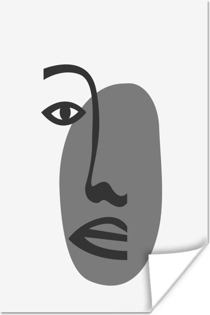 MuchoWow Poster Gesicht - Strichzeichnung - Schwarz - Weiß 20x30 cm - Papierdruck