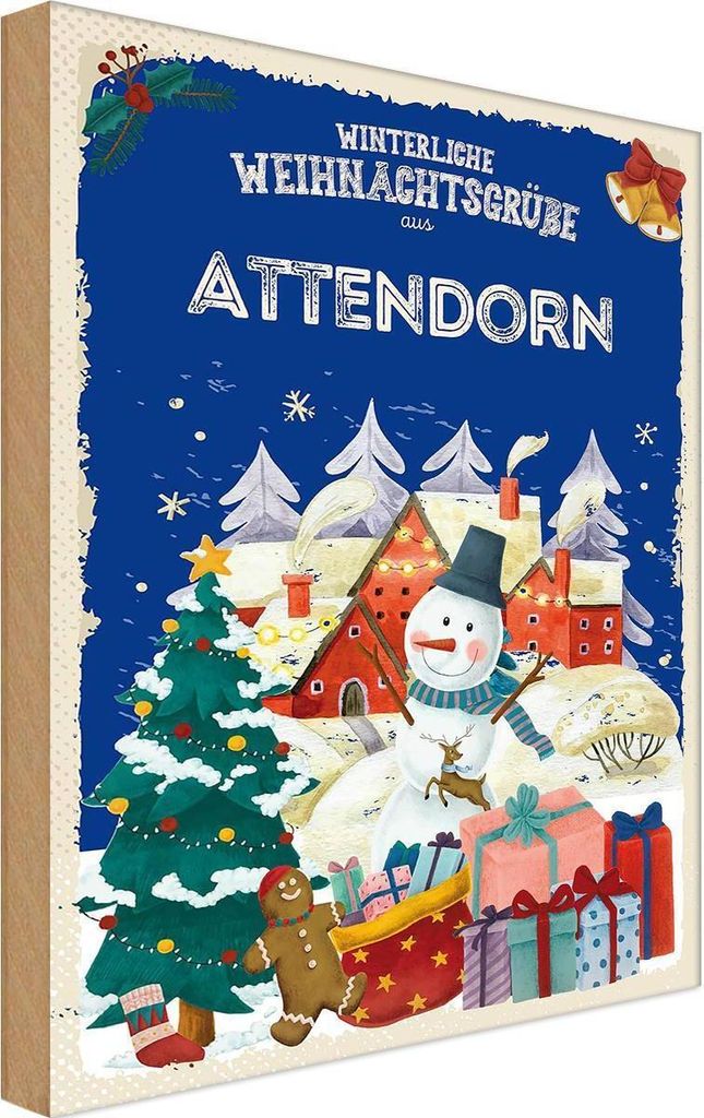 vianmo Holzschild 18x12 cm Weihnachtsgrüße ATTENDORN Weihnachten
