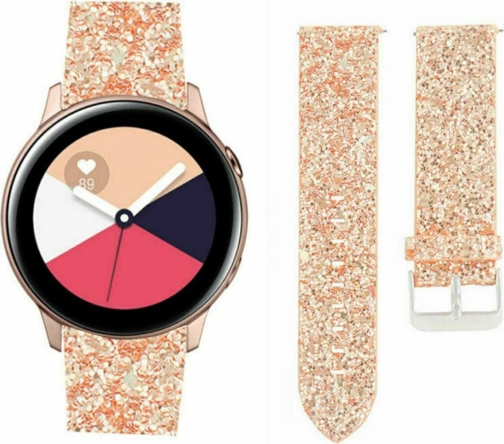 Strap-it Samsung Galaxy Watch Active Leder Glitzerarmband (Roségold)