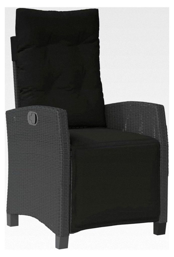 Gartenstuhl mit Fußteil und verstellbarer Rückenlehne, Relaxsessel aus Poly Rattan, Schwarz