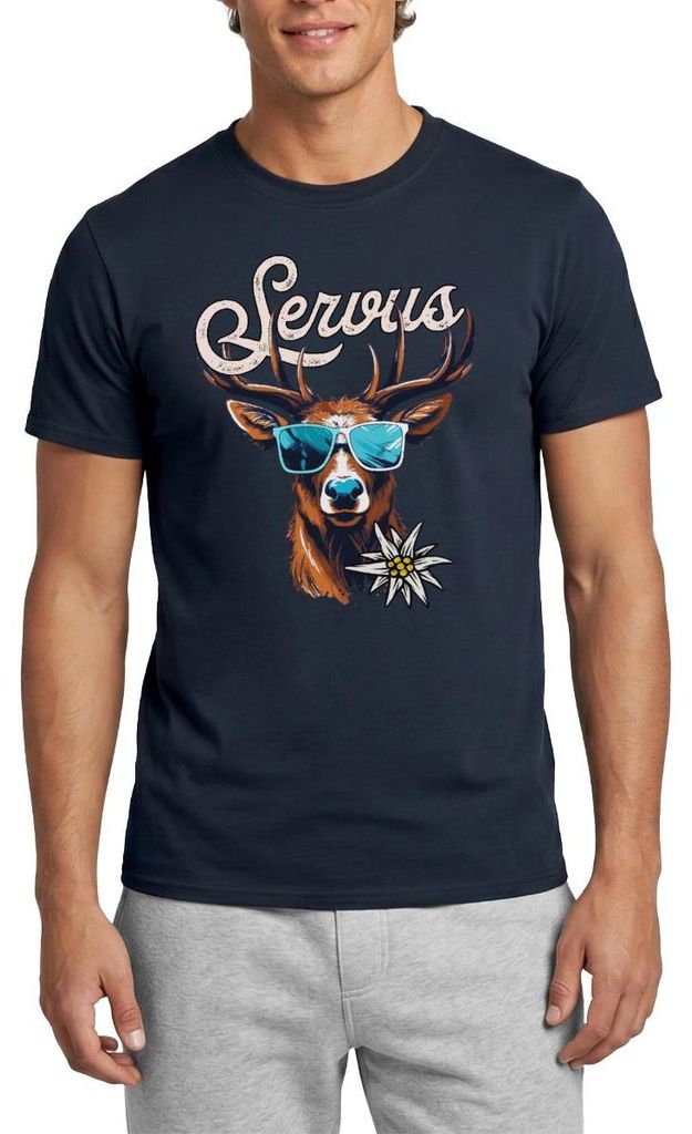 Spreadshirt Servus Hirsch Mit Sonnenbrille Männer T-Shirt, 4XL, Navy