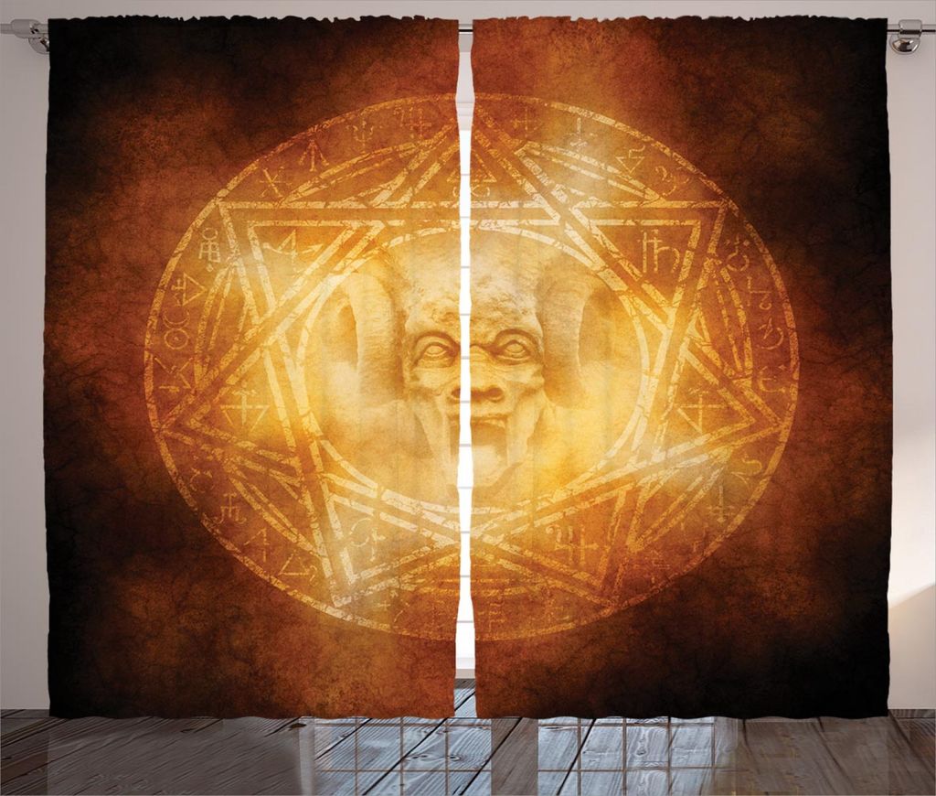 ABAKUHAUS Horror Haus Rustikaler Vorhang, Dämon anzeigen, Wohnzimmer Universalband Gardinen mit Schlaufen und Haken, 280 x 245 cm, Orange