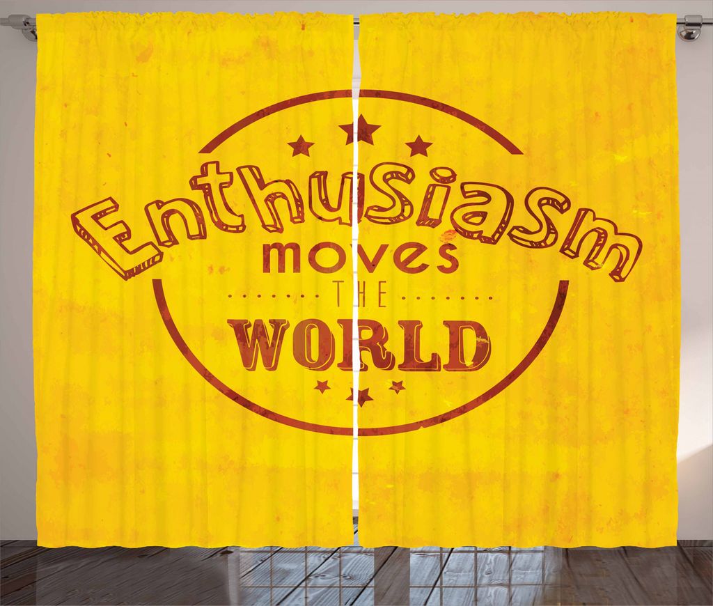 ABAKUHAUS motivational Rustikaler Vorhang, Begeisterung Wörter, Wohnzimmer Universalband Gardinen mit Schlaufen und Haken, 280 x 245 cm, Gelb und ...