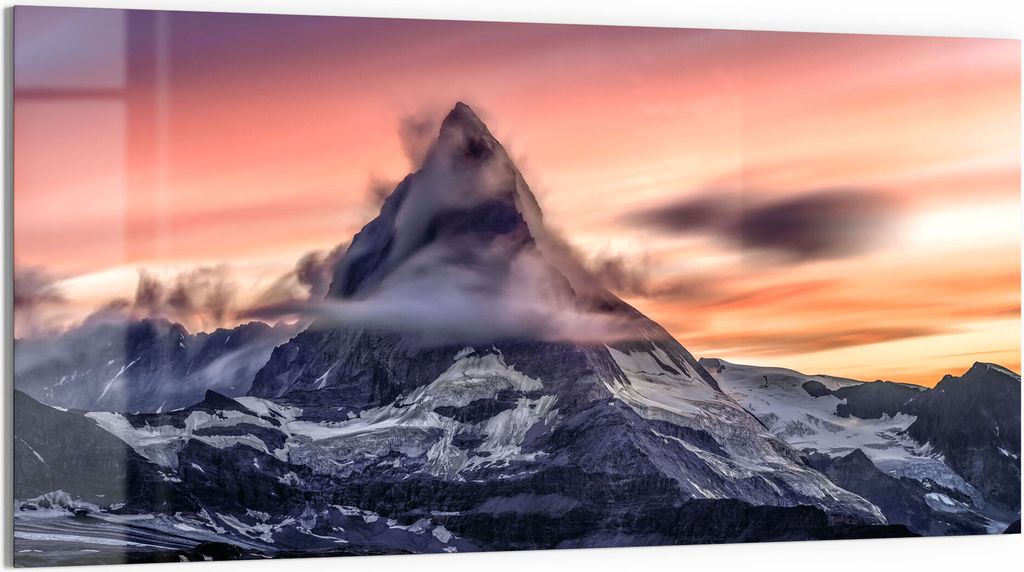 DEQORI Magnettafel Glas 100x50 cm 'Sonnenaufgang Matterhorn' beschreibbar Whiteboard