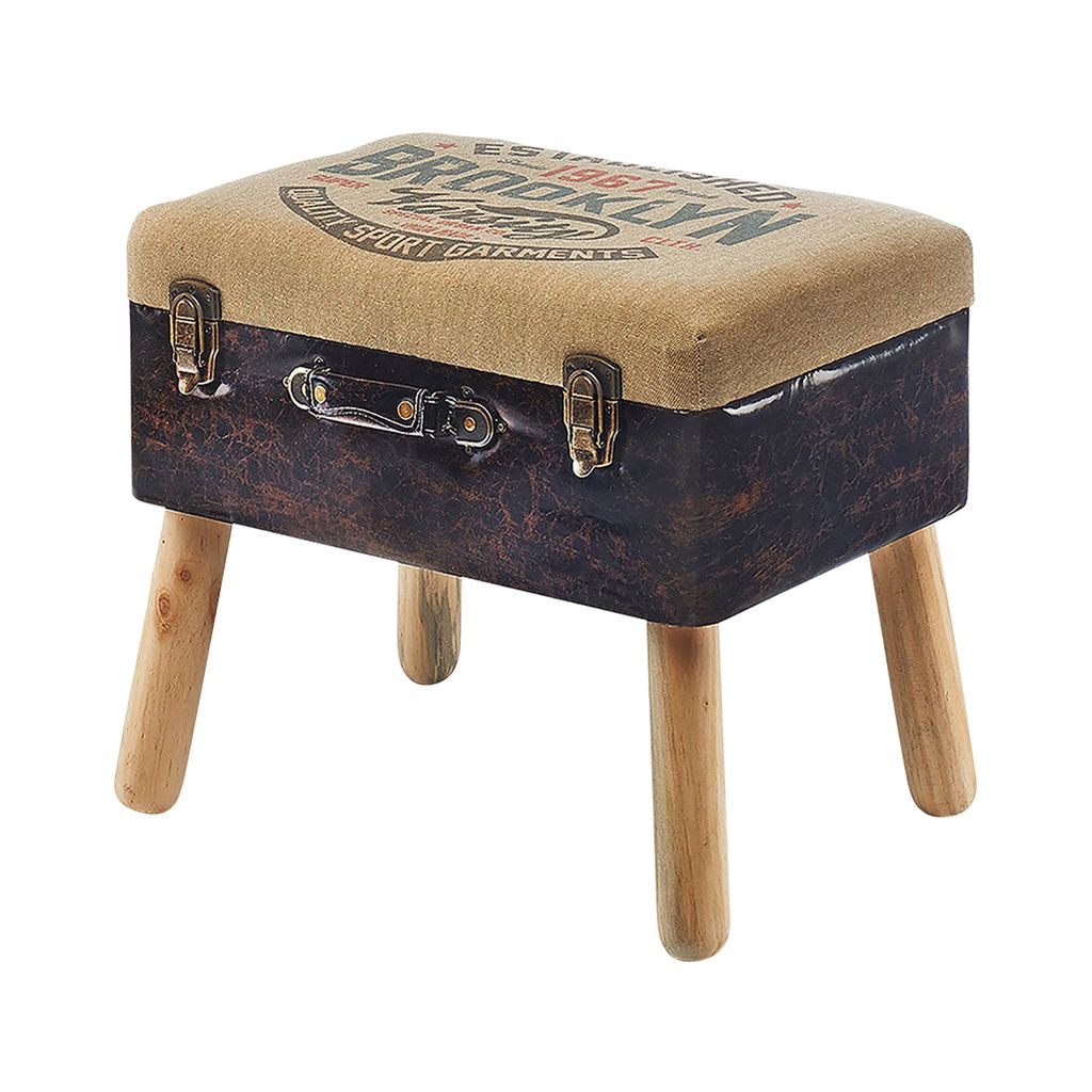 A stool designed to look like a vintage suitcase.