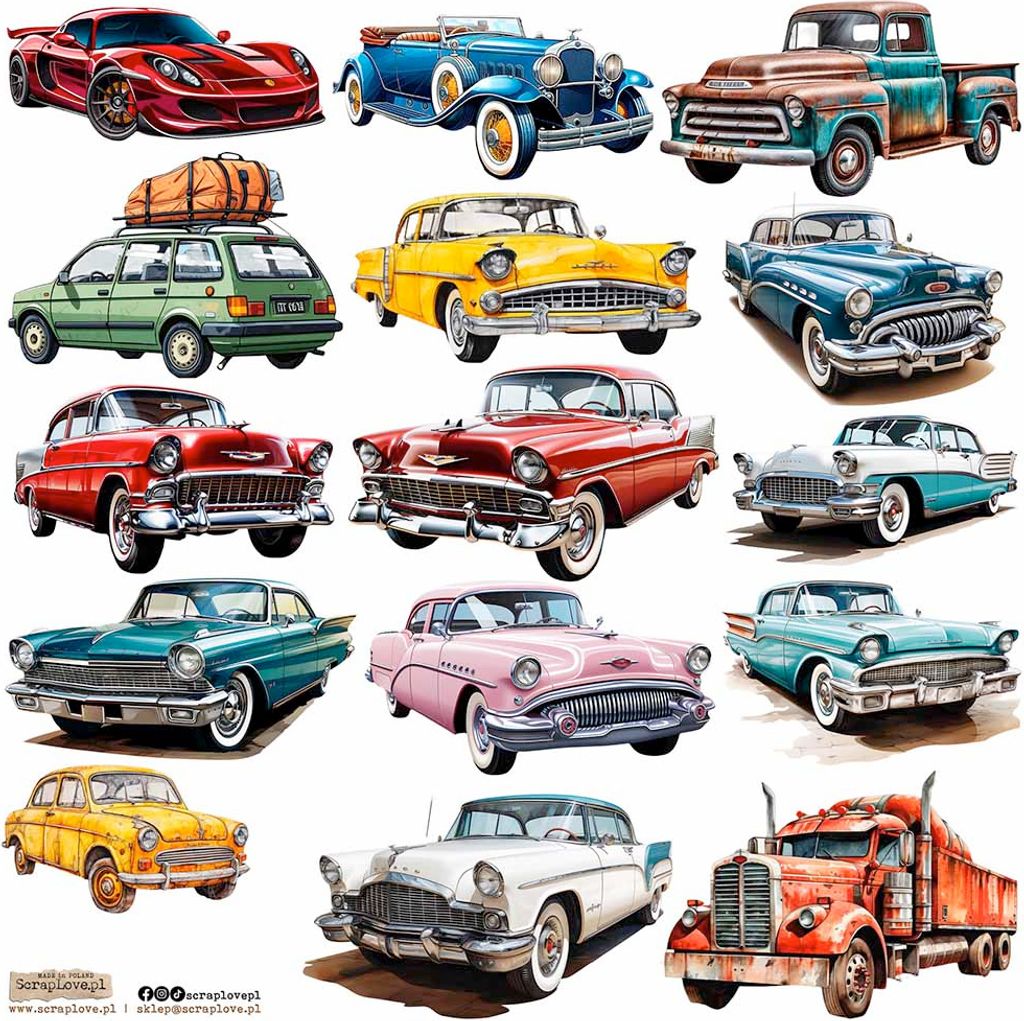 AUFKLEBER - ScrapLove - Old Cars 3 - Alte Autos 3