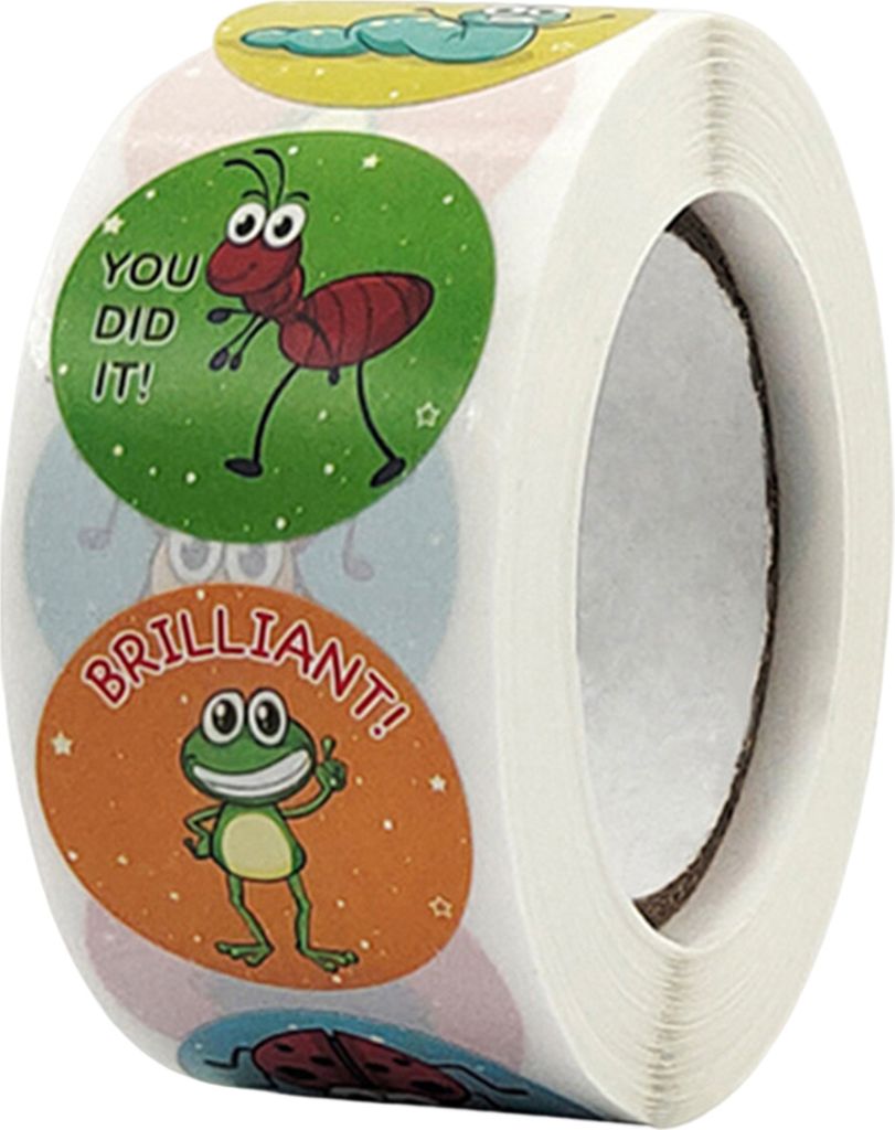 1 Roll Teacher Sticker Starker klebriger dekorativer selbstklebender Cartoontiere Motivationsbelohnungsaufkleber für die Schule-C