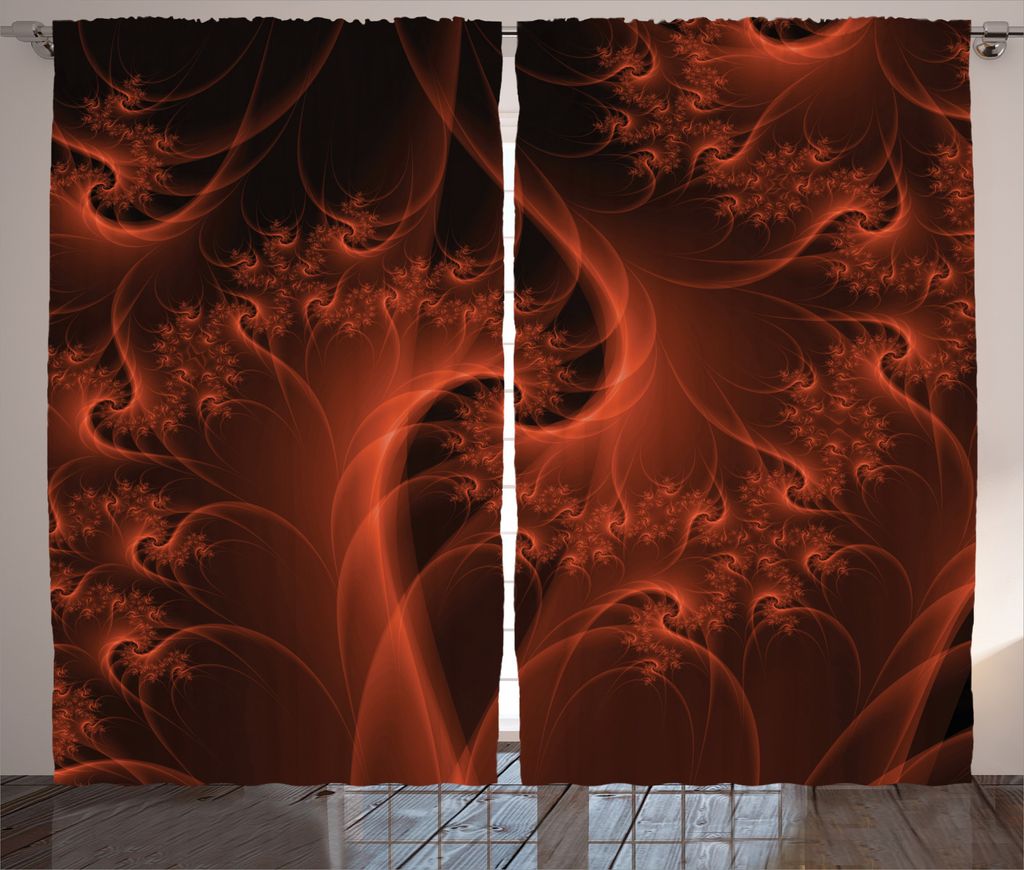 ABAKUHAUS Abstrakt Rustikaler Gardine, Digital Swirls Floral, Schlafzimmer Kräuselband Vorhang mit Schlaufen und Haken, 280 x 245 cm, Orange