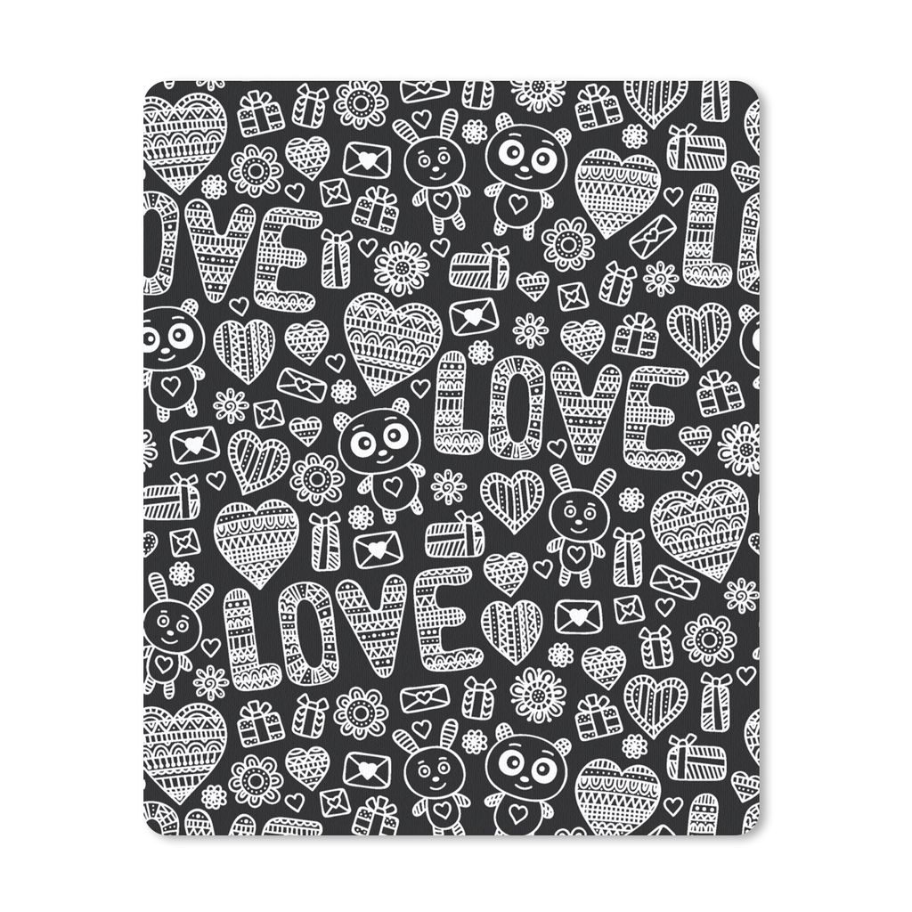 MuchoWow Mauspad Mousepad Liebe - Muster - Schwarz - Weiß 30x40 cm - Mousepads - Maus Mat - Pad - Mausunterlage - Mausmatten