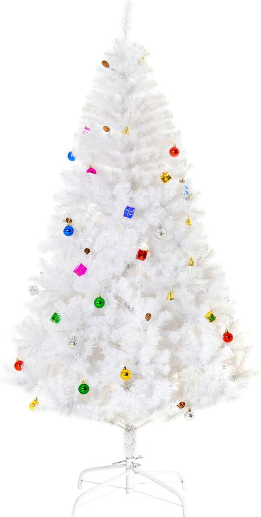 Künstlicher Weihnachtsbaum 180 cm mit 930 Spitzen, Metallständer, Weihnachtsdeko inkl. Kugeln, Glocken, Trommeln, Geschenkboxen, 12 Tannenzapfen