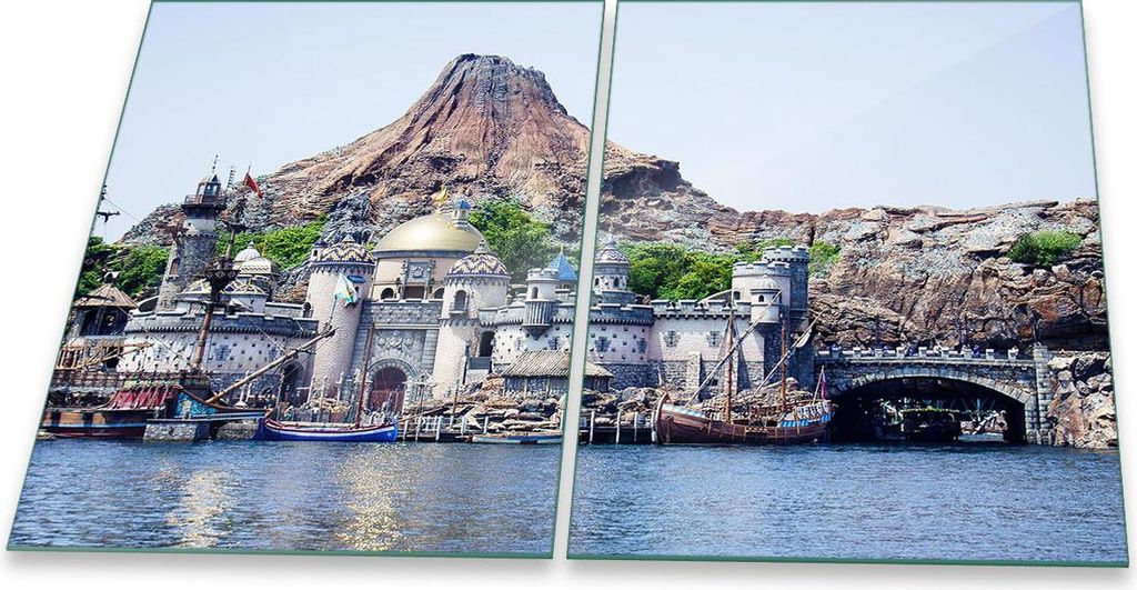 Herdabdeckplatte Glaskeramik 2-Teilig 2x40x52 Stadt Blau Abdeckung Spritzschutz Glas