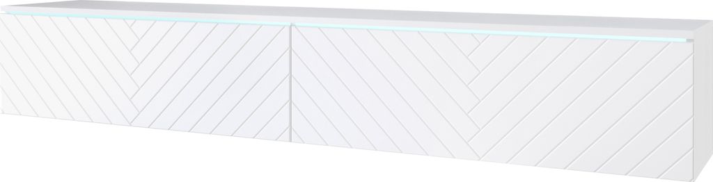 Minio, TV-Schrank, TV-Lowboard "Donna" 180 cm, stehend, hängend, MDF Front mit Herringbone Muster, Weiss Farbe