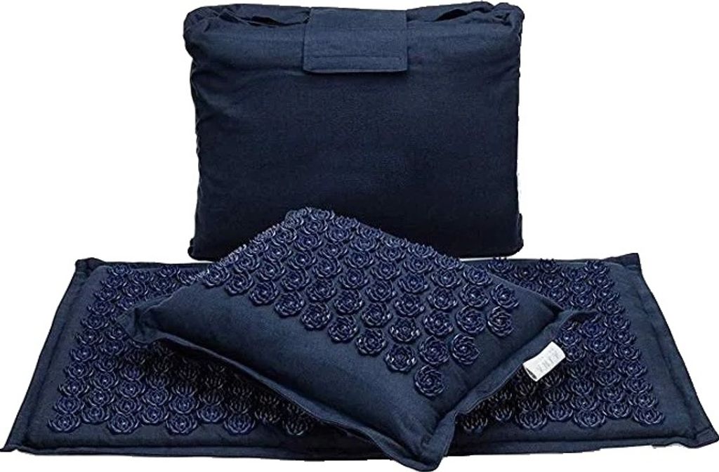Spike Mat Akupressurmatte, ABS + Baumwollmaterial, Dicke 10 mm, inklusive Massagekissen, Marineblaues Set