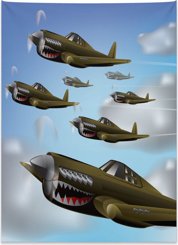 Abakuhaus Flugzeug Wandteppich, Flugzeuge in der Luft aus Weiches Mikrofaser Stoff Kein Verblassen Klare Farben Waschbar, 110 x 150 cm, Grün Grau ...