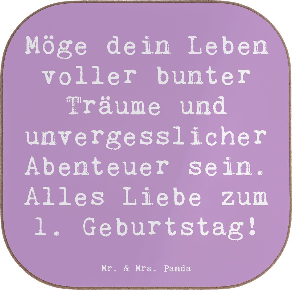 Mr. & Mrs. Panda Flaschenuntersetzer Spruch Alles Liebe zum 1. Geburtstag - Lavendeltraum - Geschenk, Alter, Untersetzer für Gläser, Holzunterset...