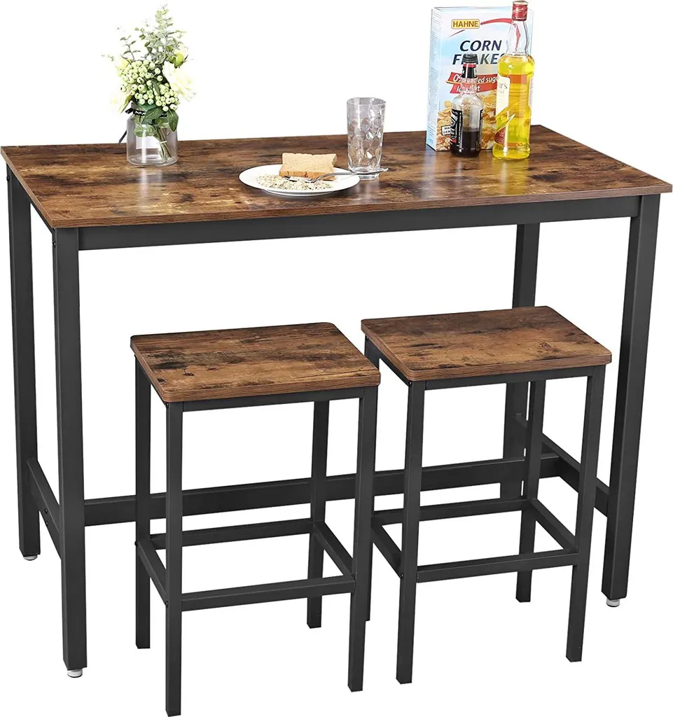Coin repas gain de place avec table haute et tabourets Isolde 120x60
