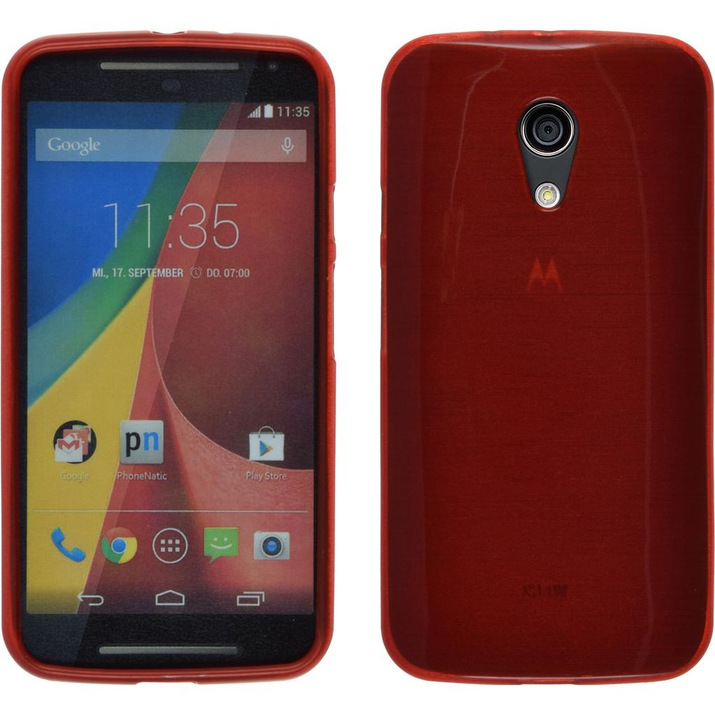 PhoneNatic Case kompatibel mit Motorola Moto G 2014 2. Generation - rot Silikon Hülle brushed + 2 Schutzfolien