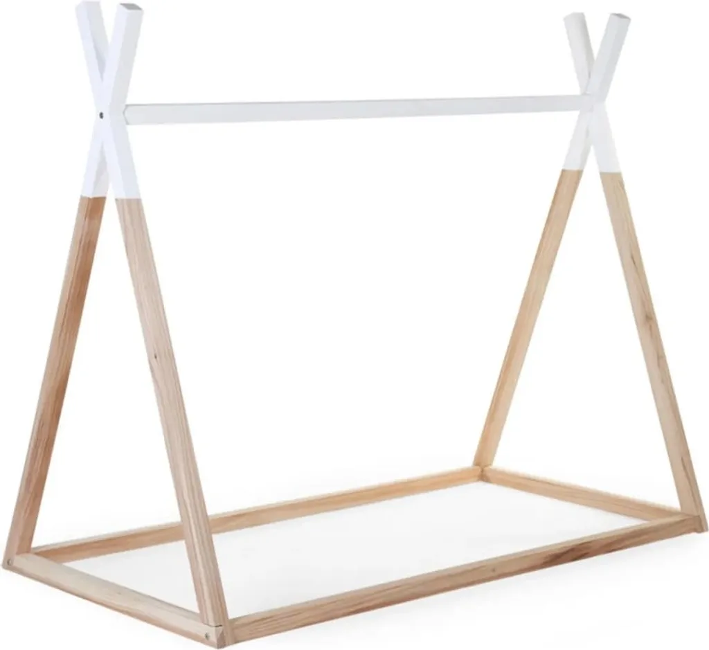 Lit Cabane Tipi 70x140 cm pour Chambre Enfant Ludique en Bois et Blanc