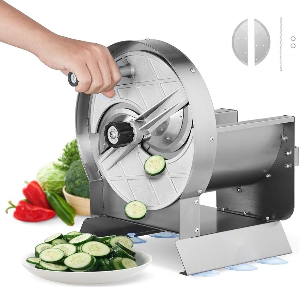 Manueller Gemüse- & Obstschneider - Einstellbare Schneidemaschine - Edelstahl-Lebensmittelschneider mit 2 Ersatzklingen - Kartoffeln, Gurken, Zitr...