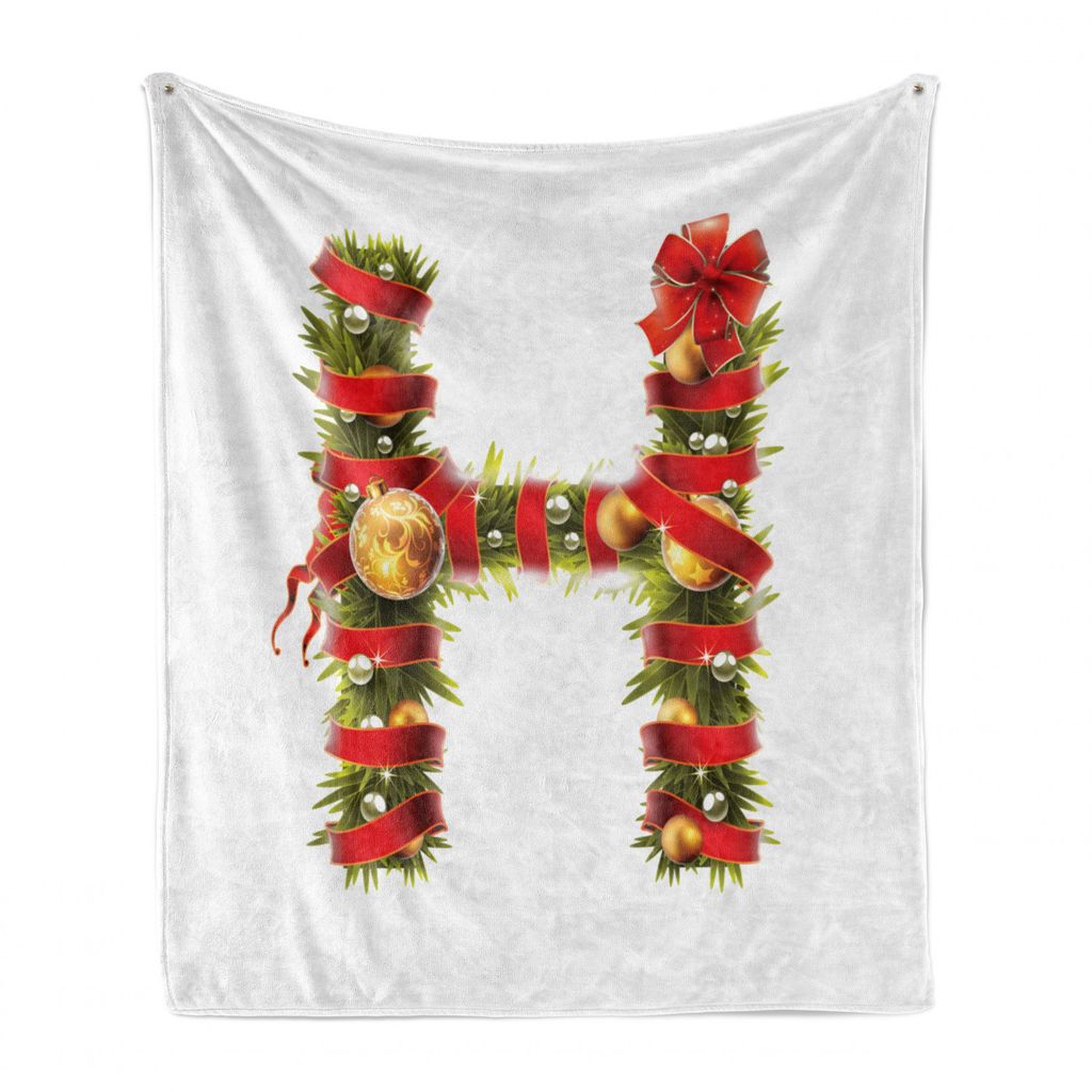 ABAKUHAUS Weihnachtsalphabet Weich Flanell Fleece Decke, H Buchstabe-Kunst, Gemütlicher Plüsch für den Innen- und Außenbereich, 125 x 175 cm, P...